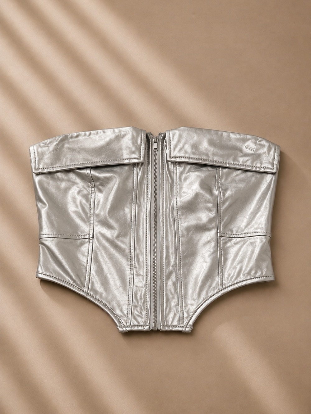 SHEIN Silver Metallic Faux Leather Corset Vest
